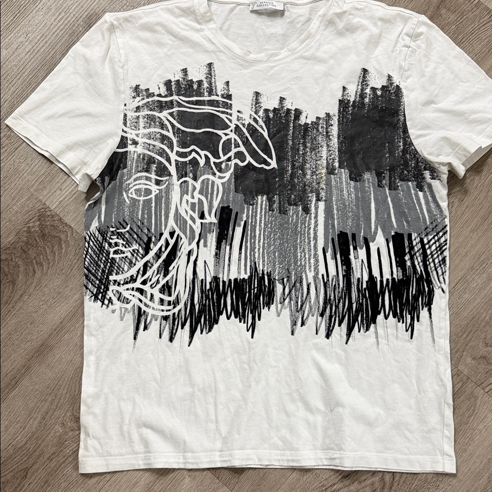 Versace White Short Sleeve Tee with Black & Gray Graphic